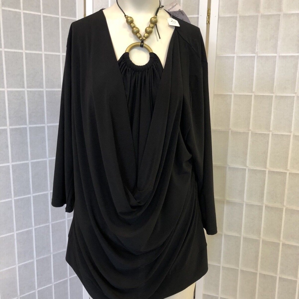 DressBarn,Woman,Blouse,Sz2x,black,draped,MadeinUSA,tie to the neck with-strain.!